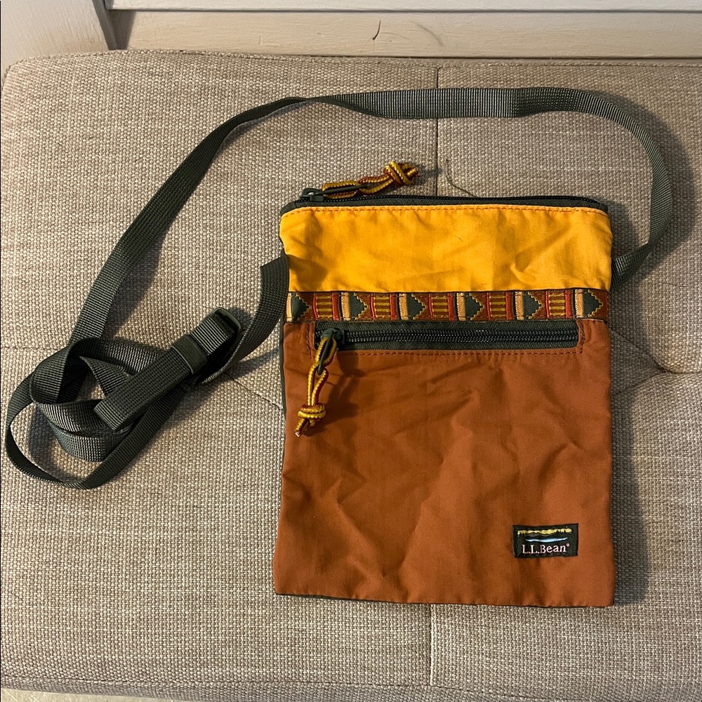 L.L. Bean Two-Tone Yellow & Brown Crossbody Pouch